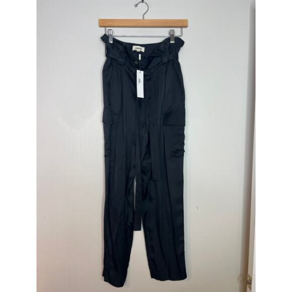 NWT L'Agence Roxy Paperbag Waist Tie Cargo Pants Women's Black Size: 8 - Picture 2 of 8